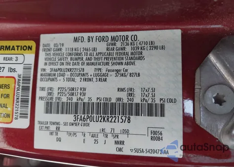 2019 Ford Fusion Hybrid Se из США, поврежденный, VIN 3FA6P0LU2KR221578